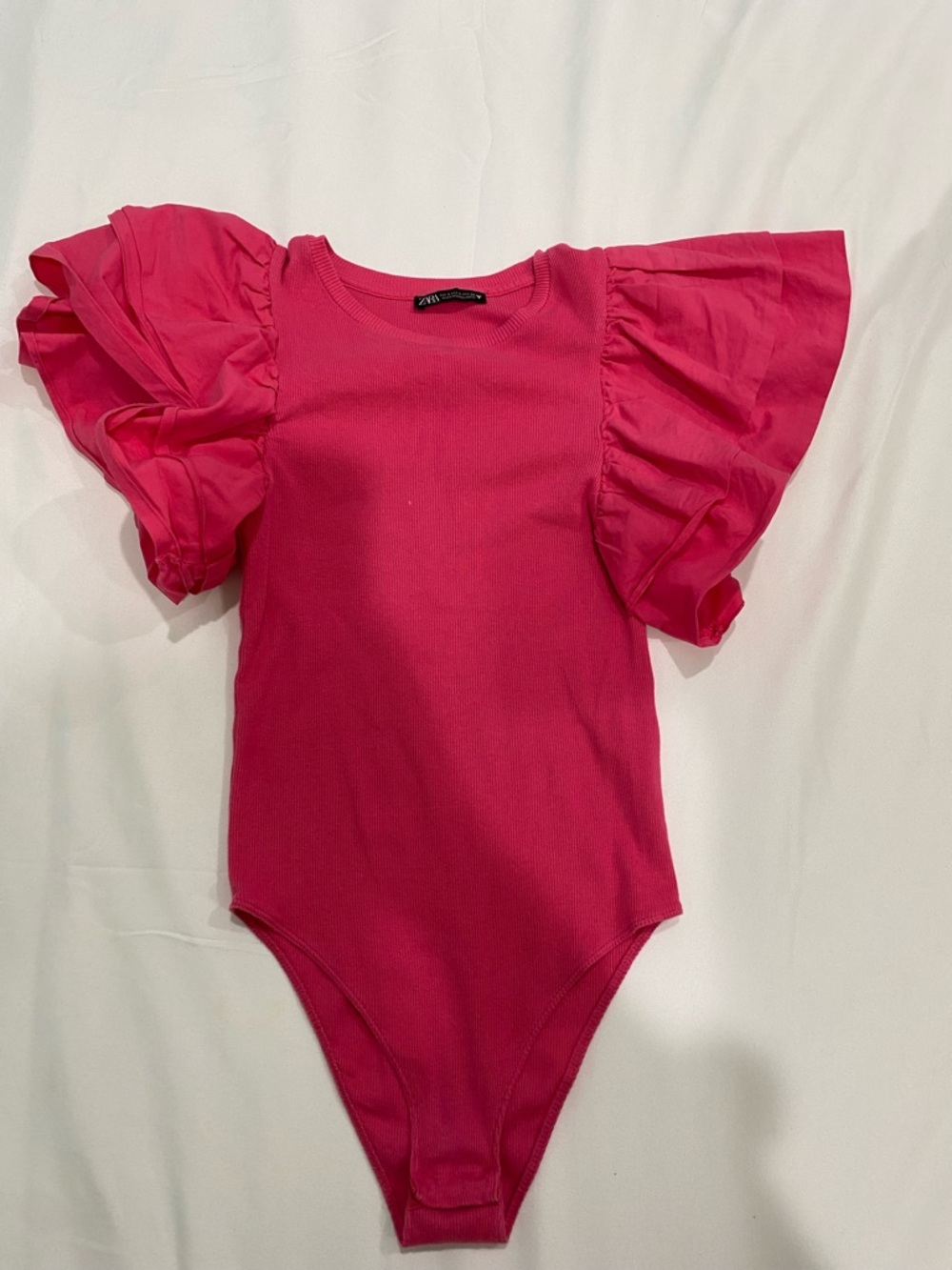 Zara Bright Pink Ruffled Sleeve One-Piece
